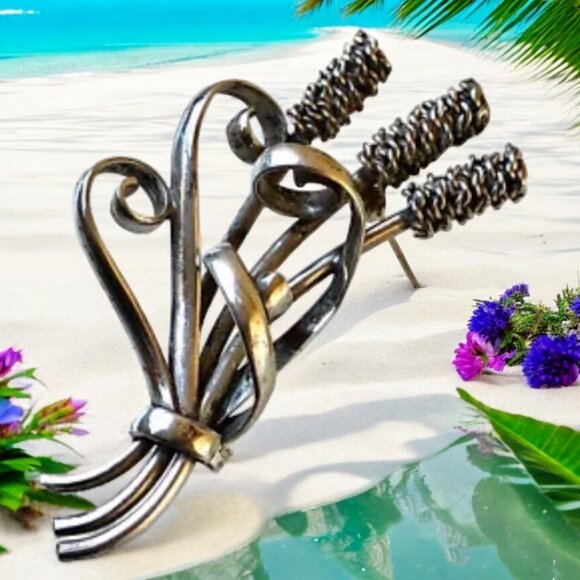 Sterling Silver Vintage Brooch Cattails Bulrush Reed Plant Signed ss grams - Picture 4 of 14